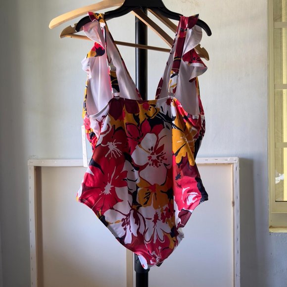 NWT $108 Anne Cole One PC PLUS Swimsuit Floral V-Neckline Ruffle Straps - Picture 6 of 6